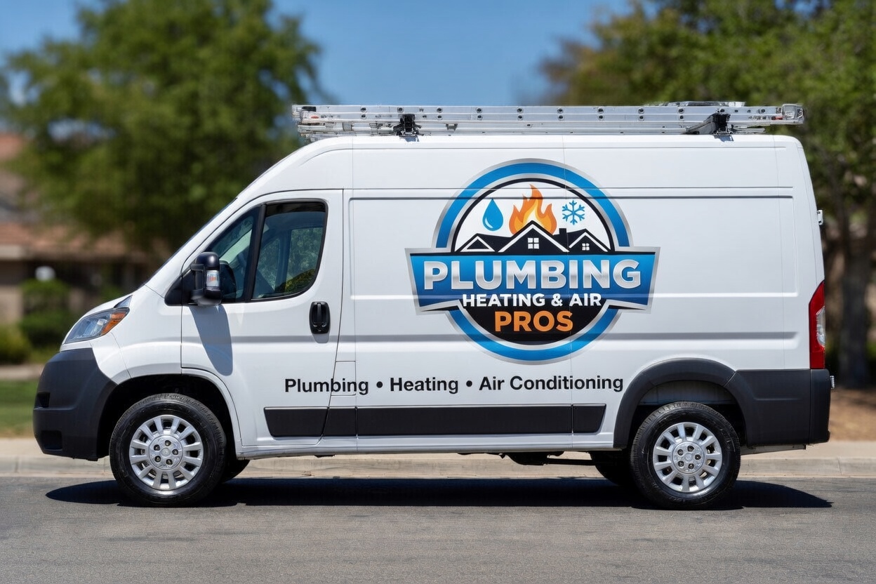 Local plumbing heating and air service van serving San Fernando