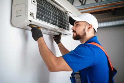 Mini Split AC Installation San Fernando HVAC technician installing a mini split air conditioner in San Fernando